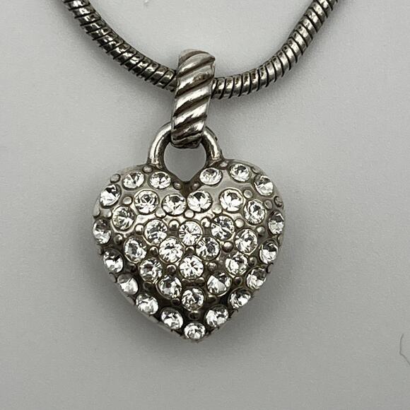 Brighton Sacred Heart Reversible Pendant Necklace in Silver Tone Crystals Puffy - Picture 5 of 11